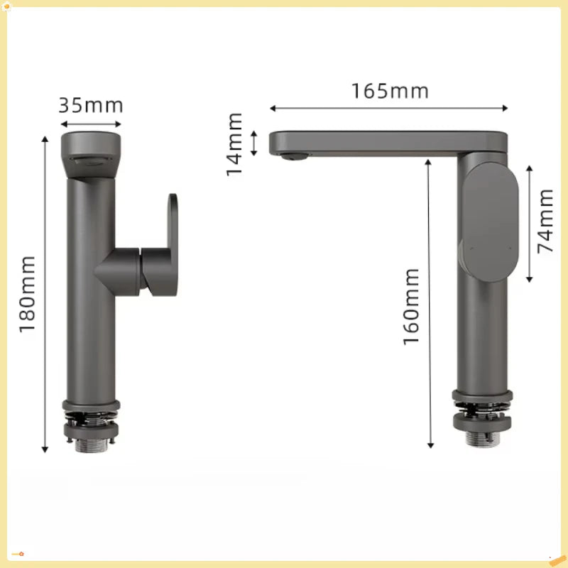 360 Rotation Bathroom Basin Faucet Grey Aluminum Washbasin