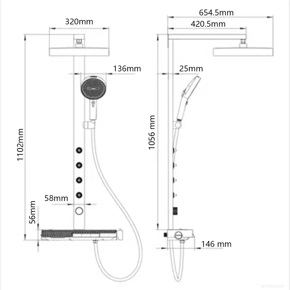 Luxury Spa Jet Shower System Led Display Copper