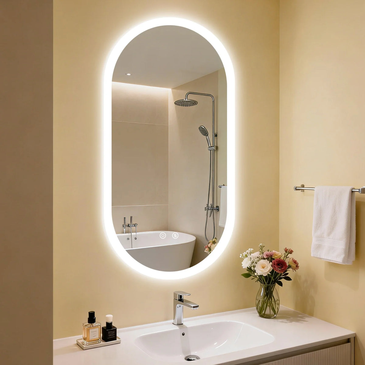 80/100/120cm Long Oval Led Bathroom Mirror Backlit Wall