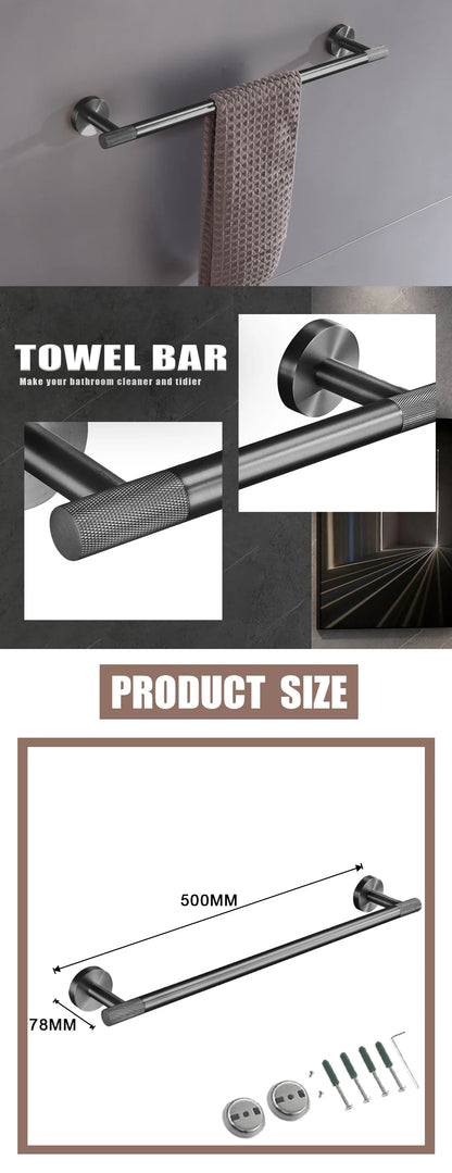 Grey Bathroom Hardware Kit Stainless Steel Round Wall