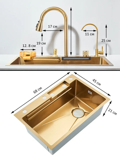 Golden Stainless Steel Sink Smart Digital Display Integrated