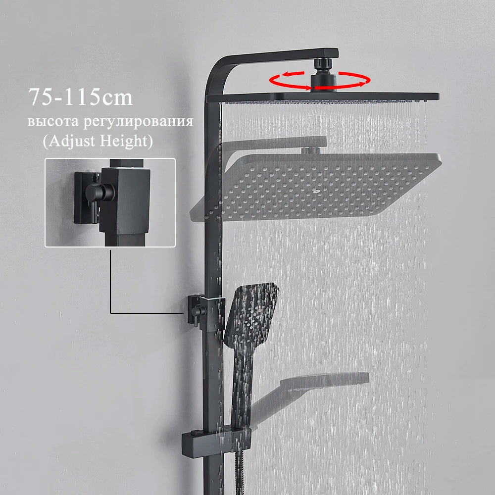 Black Smart Thermostatic Shower Faucet Bathroom Intelligent