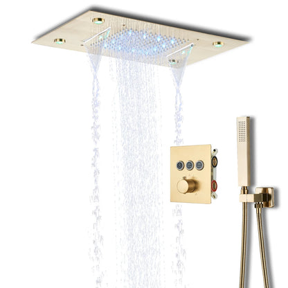 Black Led Thermostatic Bathroom Shower Faucet Rain Waterfall