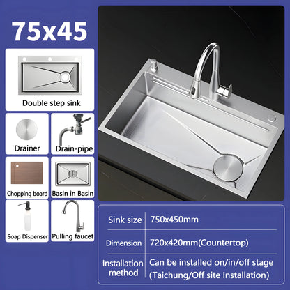Silver Nano Embossed 304 Stainless Steel Sink Large
