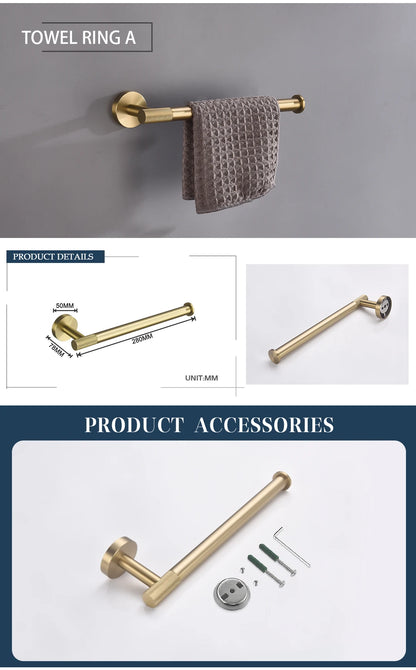 Bathroom Hardware Brushed Gold Knurled Brass Kit Towel