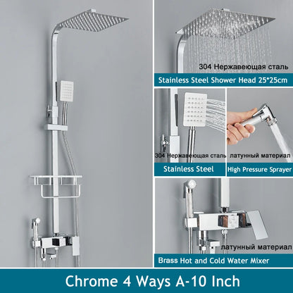 Shinesia Black/Chrome Bathroom Shower System Rainfall Shower