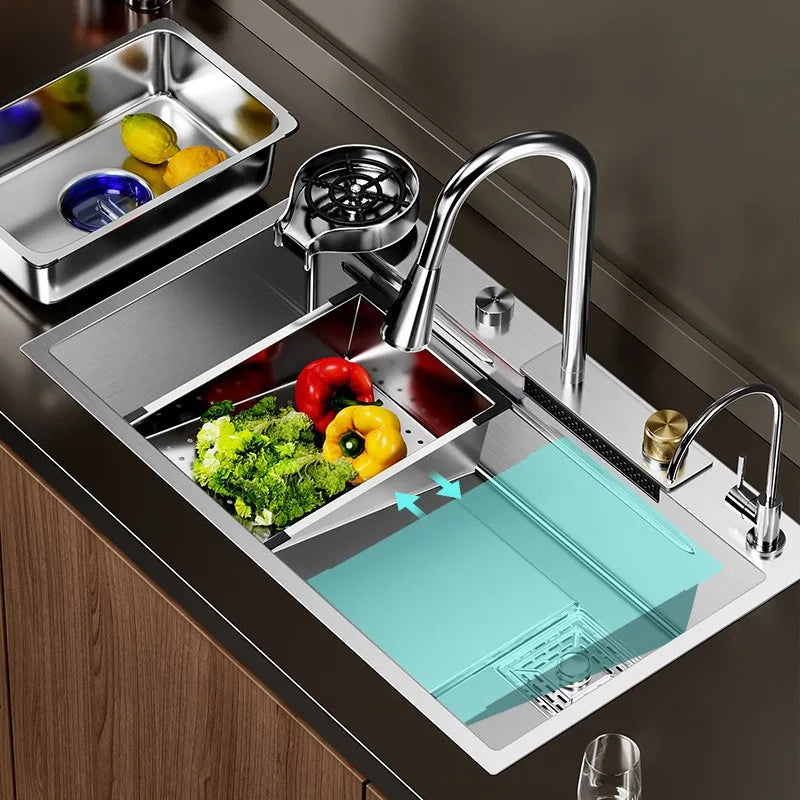 Brushed Nano Sink Waterfall Faucet Large Bowl Cup