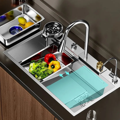Brushed Nano Sink Waterfall Faucet Large Bowl Cup