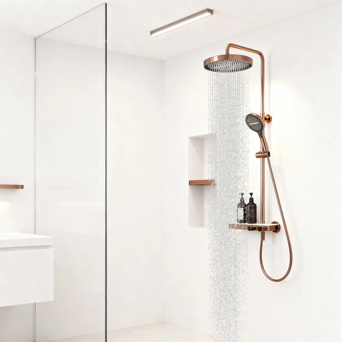 Kemaidi Rose Gold Bathroom Shower Rainfall Cold Control