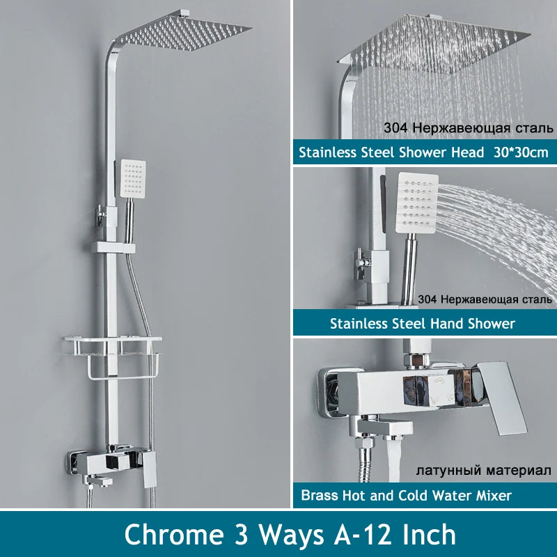 Shinesia Black/Chrome Bathroom Shower System Rainfall Shower