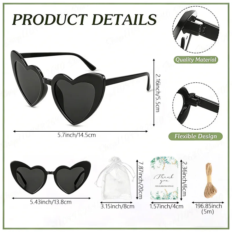 12-100pcs Wedding Sunglasses Guests Heart Shaped Sunglasses