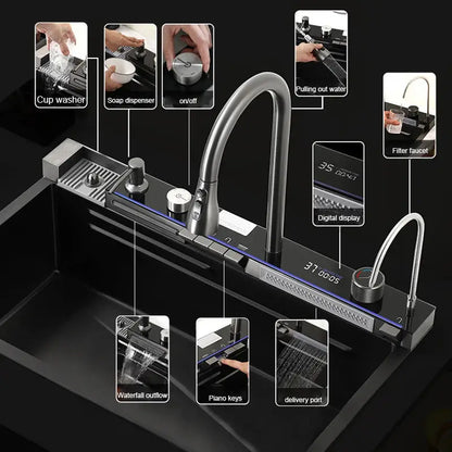 Stainless Steel Waterfall Sink Large Slot Integrated 75x45cm