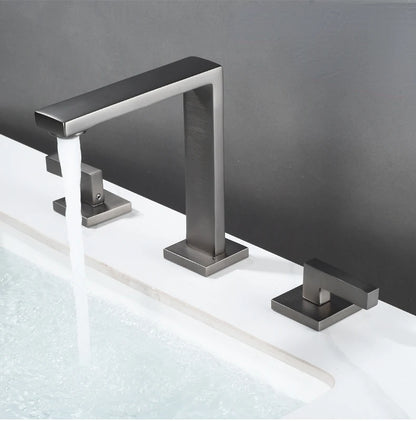Brushed Gold Basin Faucet Solid Brass Three Hole