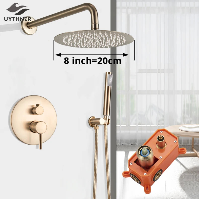 Brushed Gold Shower Faucet Wall Mount Big Rainfall