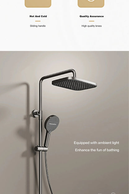 Luxury Brass Gun Gray Shower System Intelligent Led