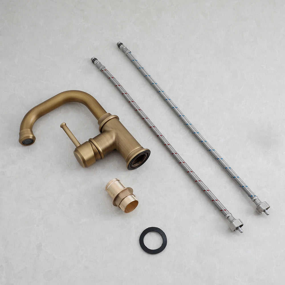Kemaidi Antique Brass Handle Bathroom Faucets Mixer Tap