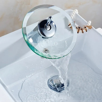 Colorful Glass Waterfall Bathroom Basin Sink Faucet Chrome