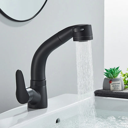 White Pull Out Bathroom Sink Faucet Cold Water