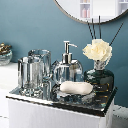 Light Luxury Crystal Glass Bathroom Lotion Bottle Transparent