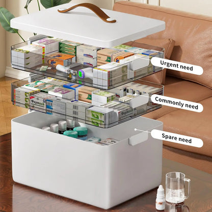 Medicine Cabinet Leather Handle 3-Tier Medicine Organizer Empty