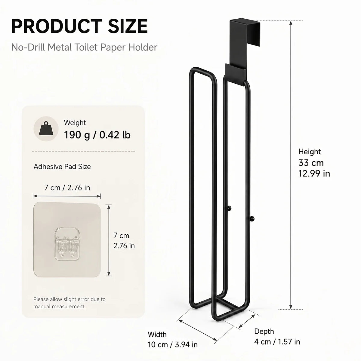 Self-Adhesive Toilet Paper Holder Black Iron Bathroom Tissue