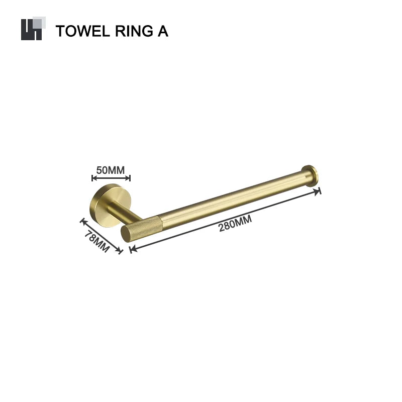 Bathroom Hardware Brushed Gold Knurled Brass Kit Towel