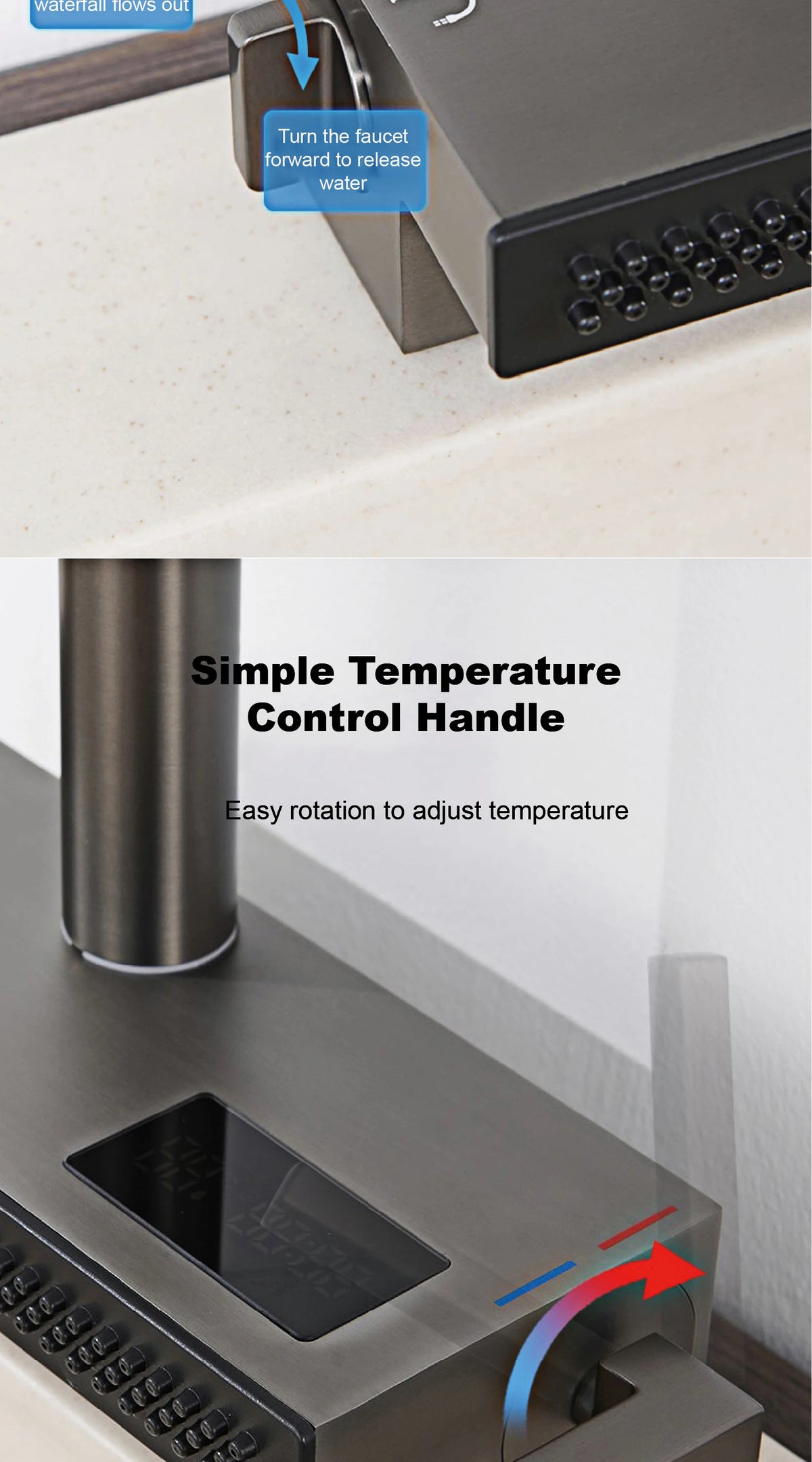 Luxury Gunmetal Brass Led Digital Display Faucet Hole