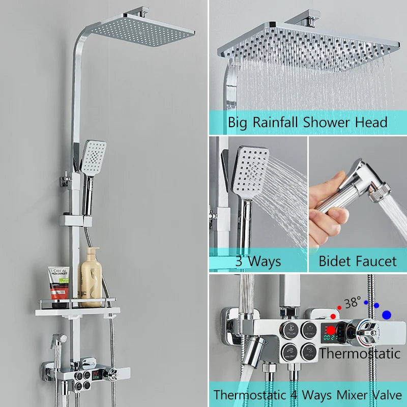 Matte Black Functions Display Screen Shower Faucet Bathroom