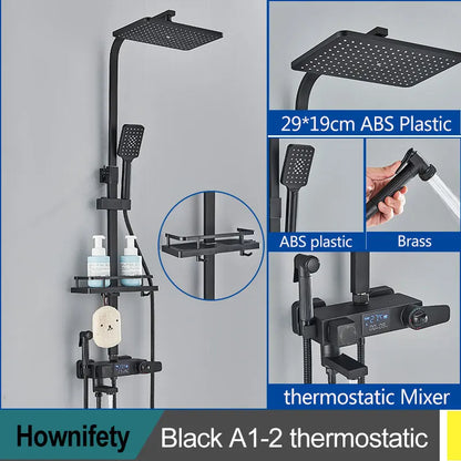 Black Thermostatic Shower Faucets Digital Display Screen Cold