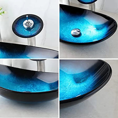 Kemaidi Oval Blue Bathroom Vessel Sinks Faucet Vessel