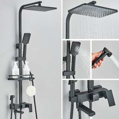 Black Chrome 3/4-Way Shower Faucet Rainfall Shower Cold