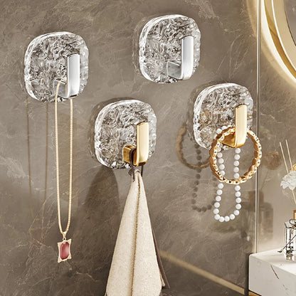 Drill-Free Ice Flower Hooks Bathroom Towel Rack Hooks