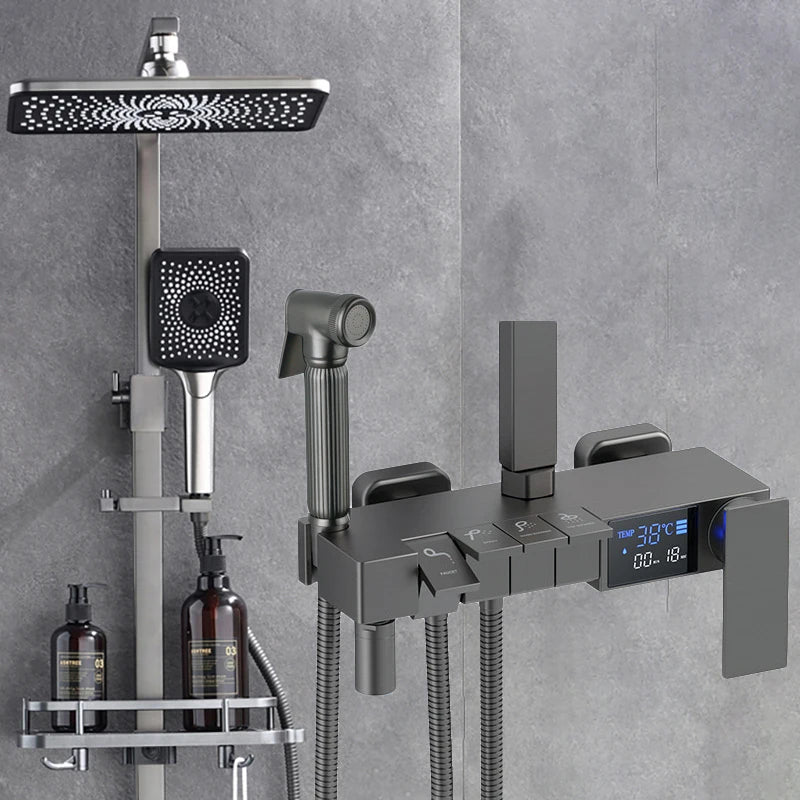 Gold Piano Digital Display Bathroom Shower Brass Bathroom