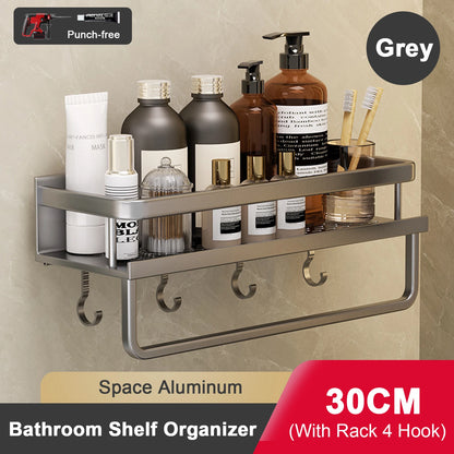 Punch-Free Bathroom Rack Bathroom Shelf Toilet Space Aluminum