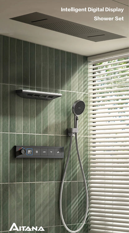 Gun Gray Brass Ceiling Constant Temperature Shower System