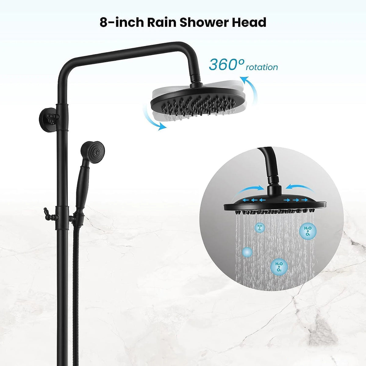 Kemaidi Bathroom Black Shower Wall Mounted Rainfall Shower
