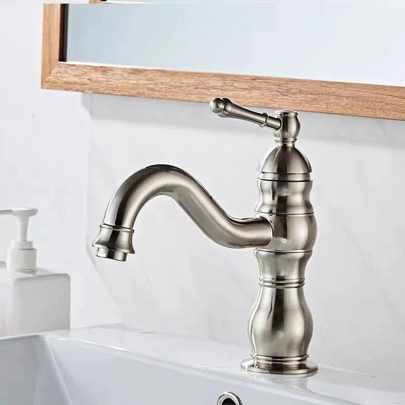 Antique Basin Faucet Brass Handle 360 Rotation Deck