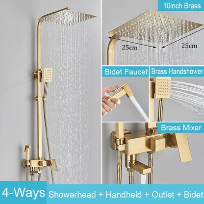 Black Brass Shower Faucet Rainfall Bathtub Tap Bathroom