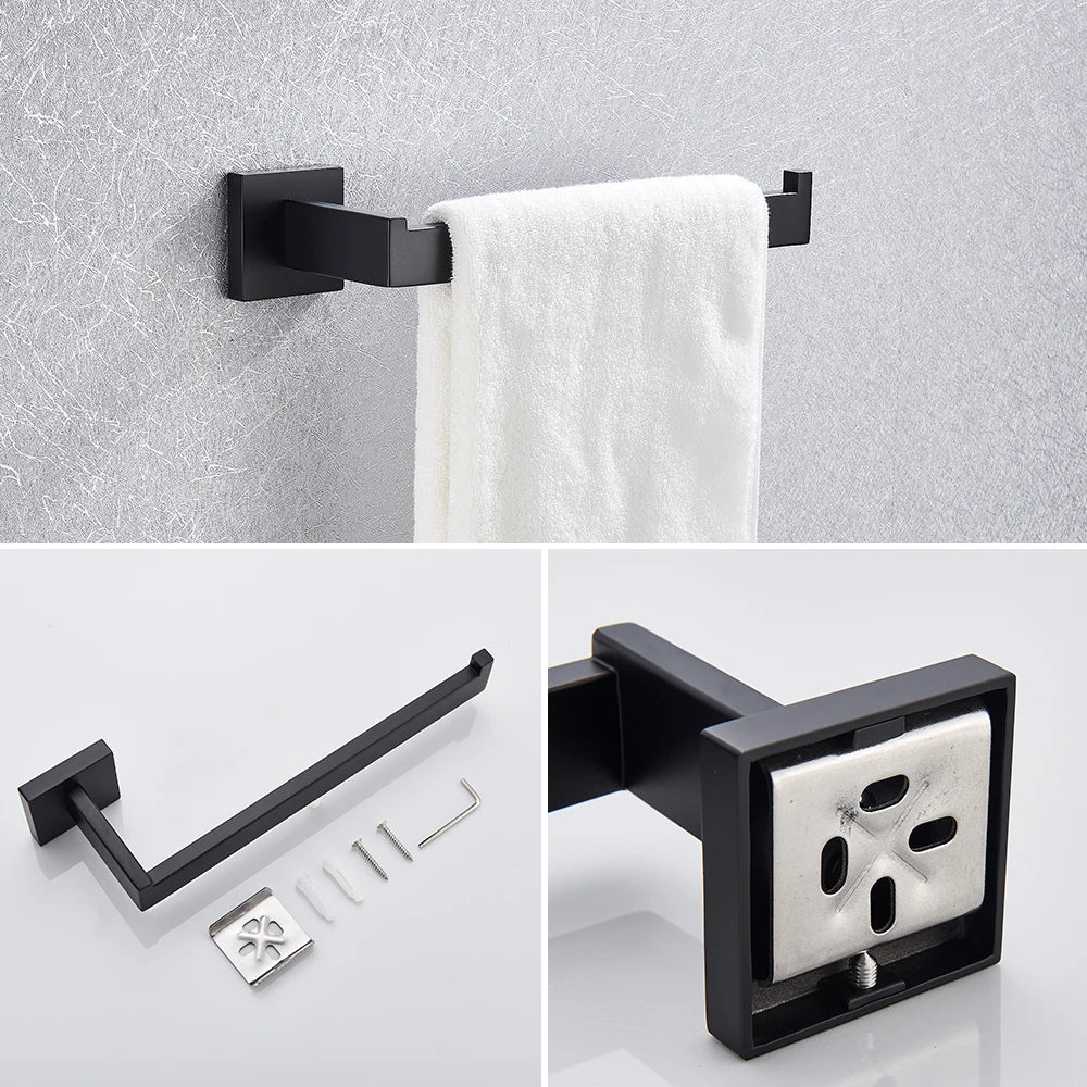 Bathroom Hardware Black Robe Hook Towel Rail Bar