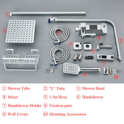Bath Thermostatic Digital Display Shower Faucet Rain Shower