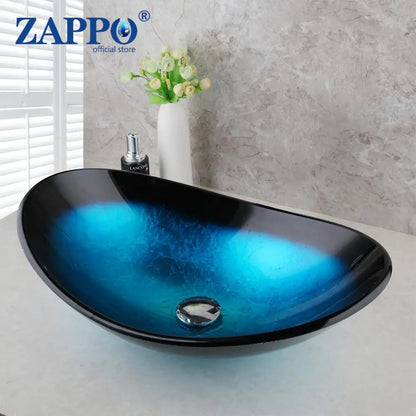 Zappo Tempered Glass Bathroom Vessel Sink Waterfall Black