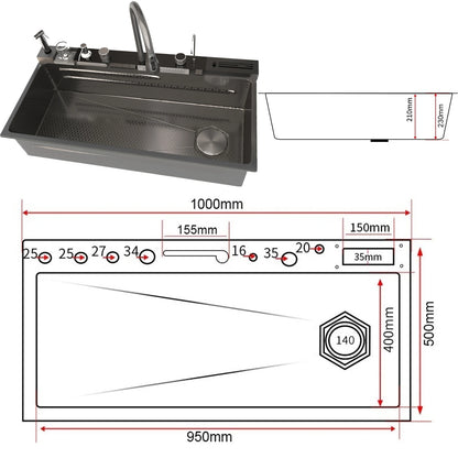 Stainless Steel Sink Digital Display Waterfall Large Slot