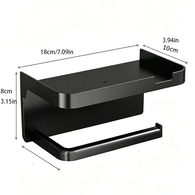 No-Drill Bathroom Toilet Paper Holder Shelf Wall Mounted
