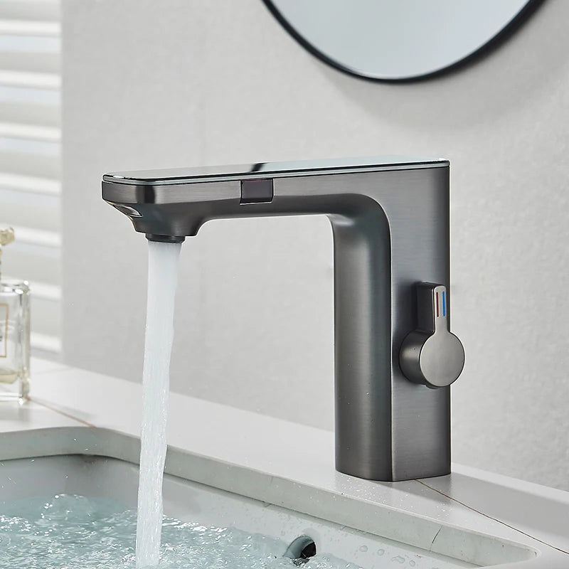 Gun Grey Smart Sensor Basin Faucet Digital Display