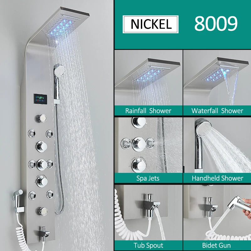 Black Nickel Led Shower Panel Six Functions Shower