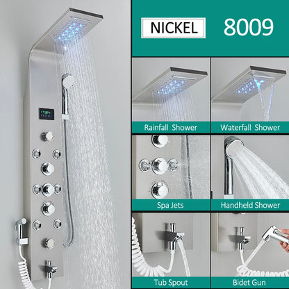 Black Nickel Led Shower Panel Six Functions Shower