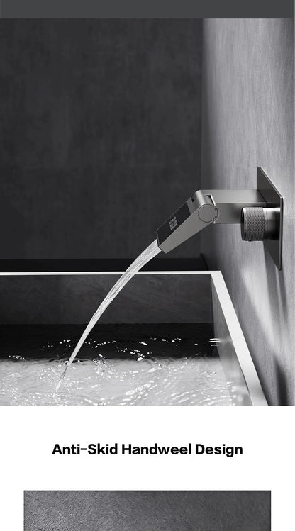 Luxury Gun Gray Brass Wall Mounted Bathroom Faucet