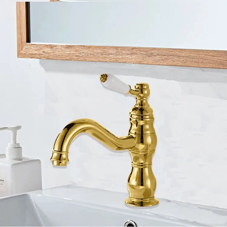 Antique Brass Basin Vessel Sink Faucet Deck Mounted
