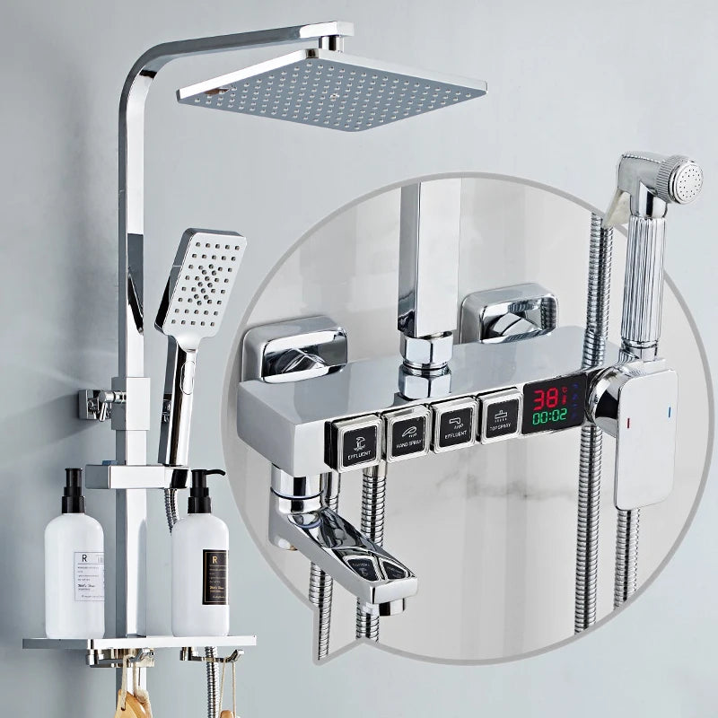 Luxury Cold Digital Bathroom Shower System Thermostatic Brass