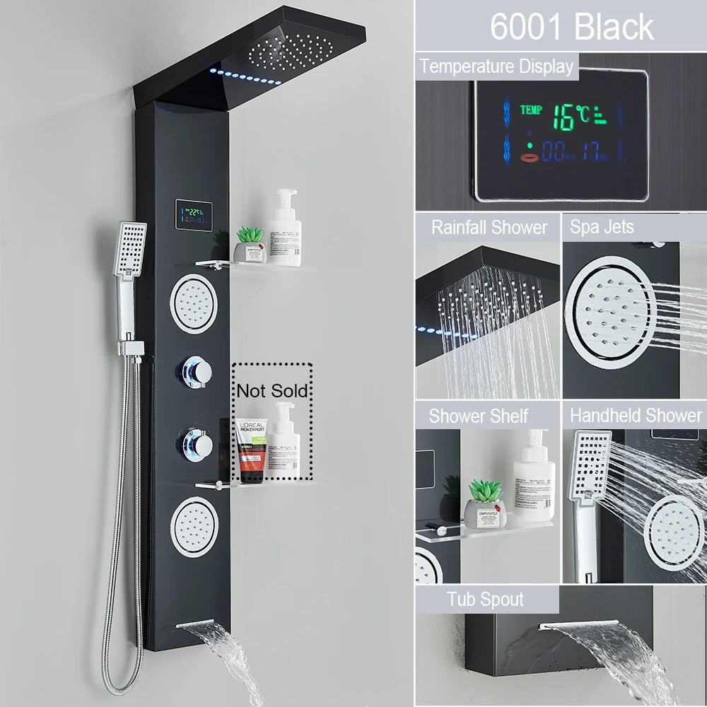 Led Light Shower Panel Waterfall Rain Digital Display